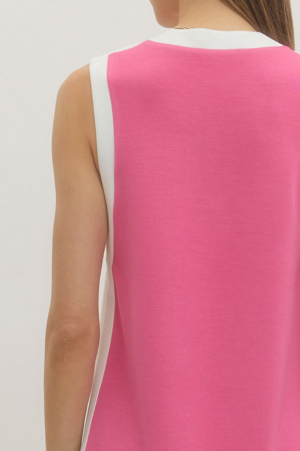 Solid Sleeveless Pullover Dress- Candy Pink