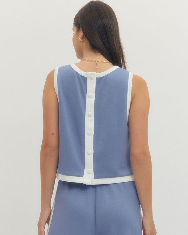 Solid Sleeveless Knit Skort Set- Chambray
