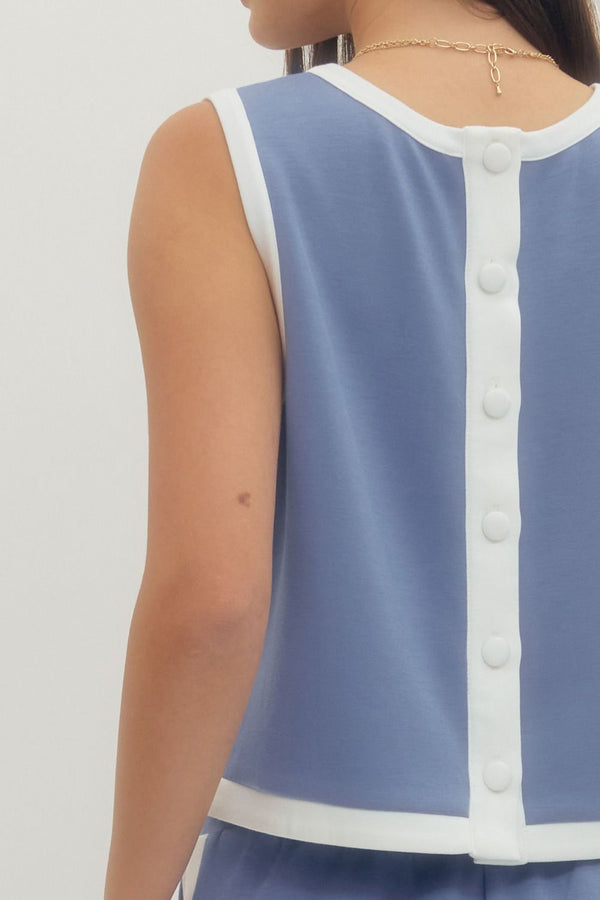 Solid Sleeveless Knit Skort Set- Chambray