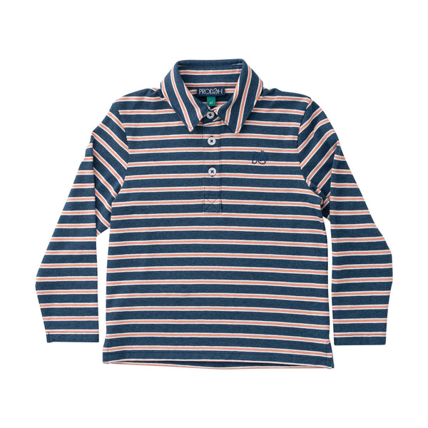 LS Too Cool for School Polo- Dark Denim Crabapple Stripe
