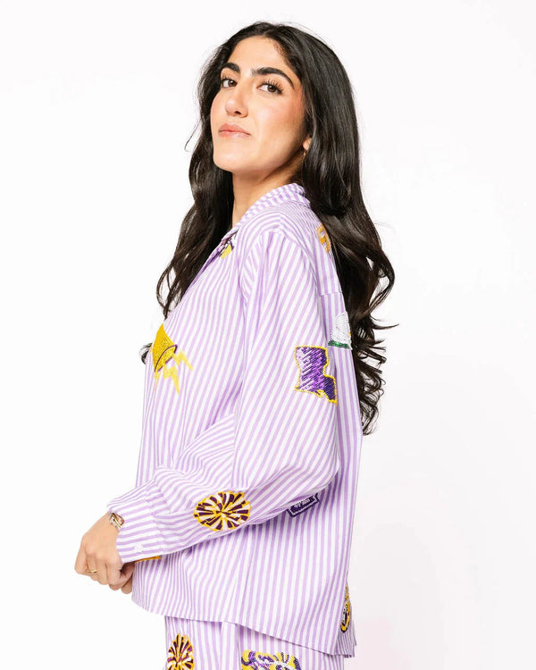 Licensed LSU Mini Icon Striped Button Down- (Women's)