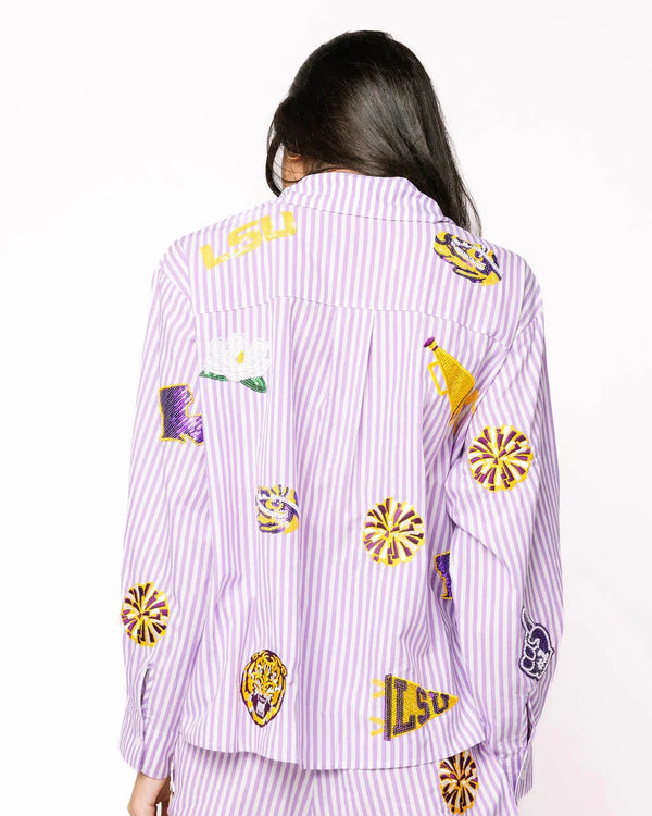 Licensed LSU Mini Icon Striped Button Down- (Women's)