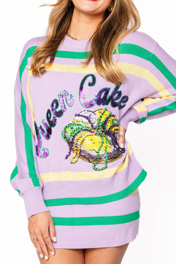 Lavender, Green & Yellow 'Queen Cake' Striped L/S Sweater- (Women's)