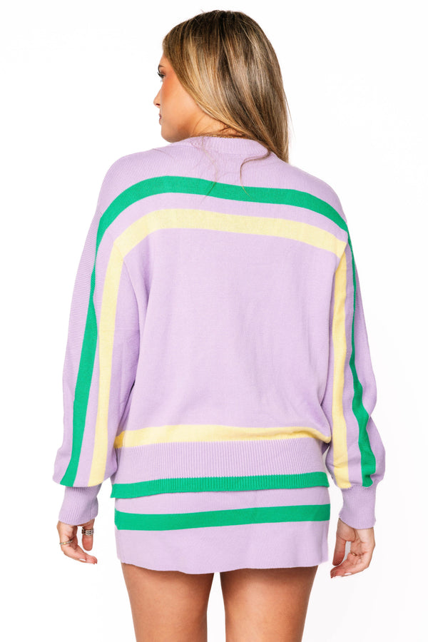 Lavender, Green & Yellow 'Queen Cake' Striped L/S Sweater- (Women's)