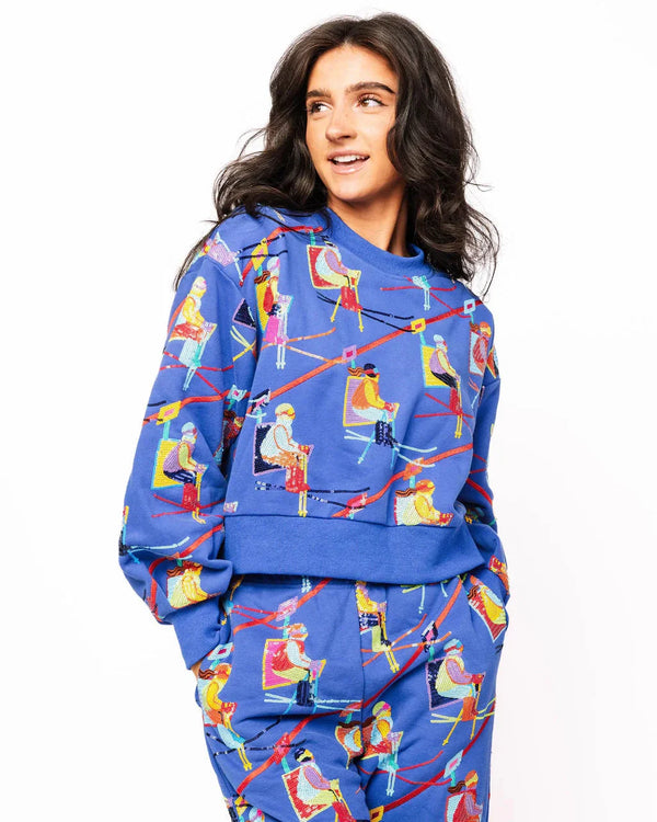 Royal Blue Ski Lift Sweatshirt- (Women's)