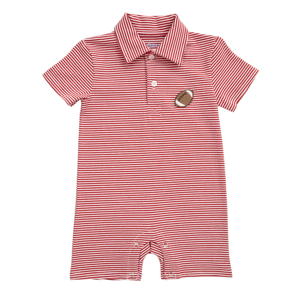 Football Polo Romper- Red