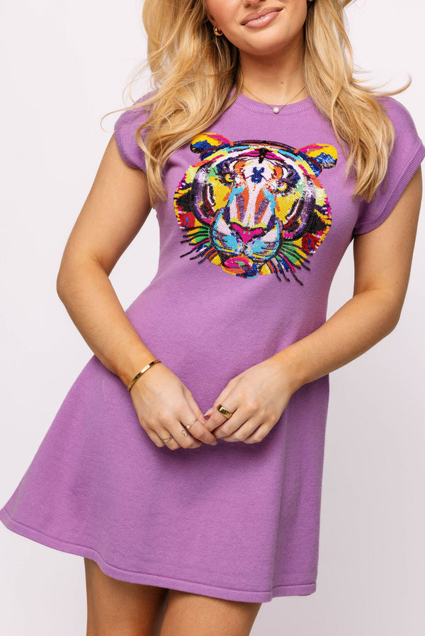 Lavender Knit Dress W/ Rainbow Tiger Head (Women's)