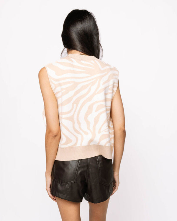 Tiger On Tiger Print Knit Vest- Ivory