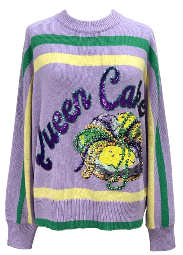 Lavender, Green & Yellow 'Queen Cake' Striped L/S Sweater- (Women's)