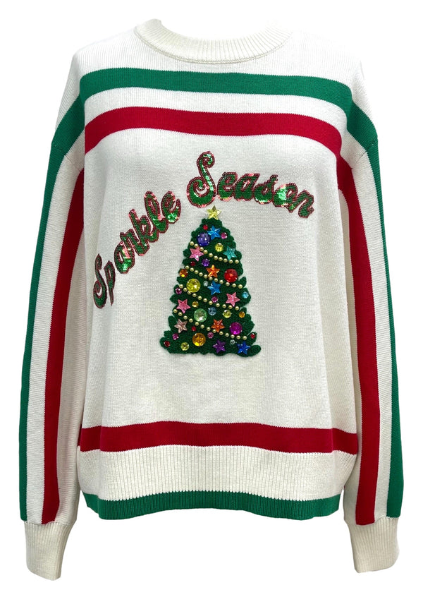 Stripe 'Sparkle Season' LS Sweater- (Women's)