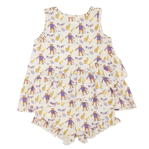 Rosie Ruffle Back Sadie Claire Short Set- Game Day Purple and Gold